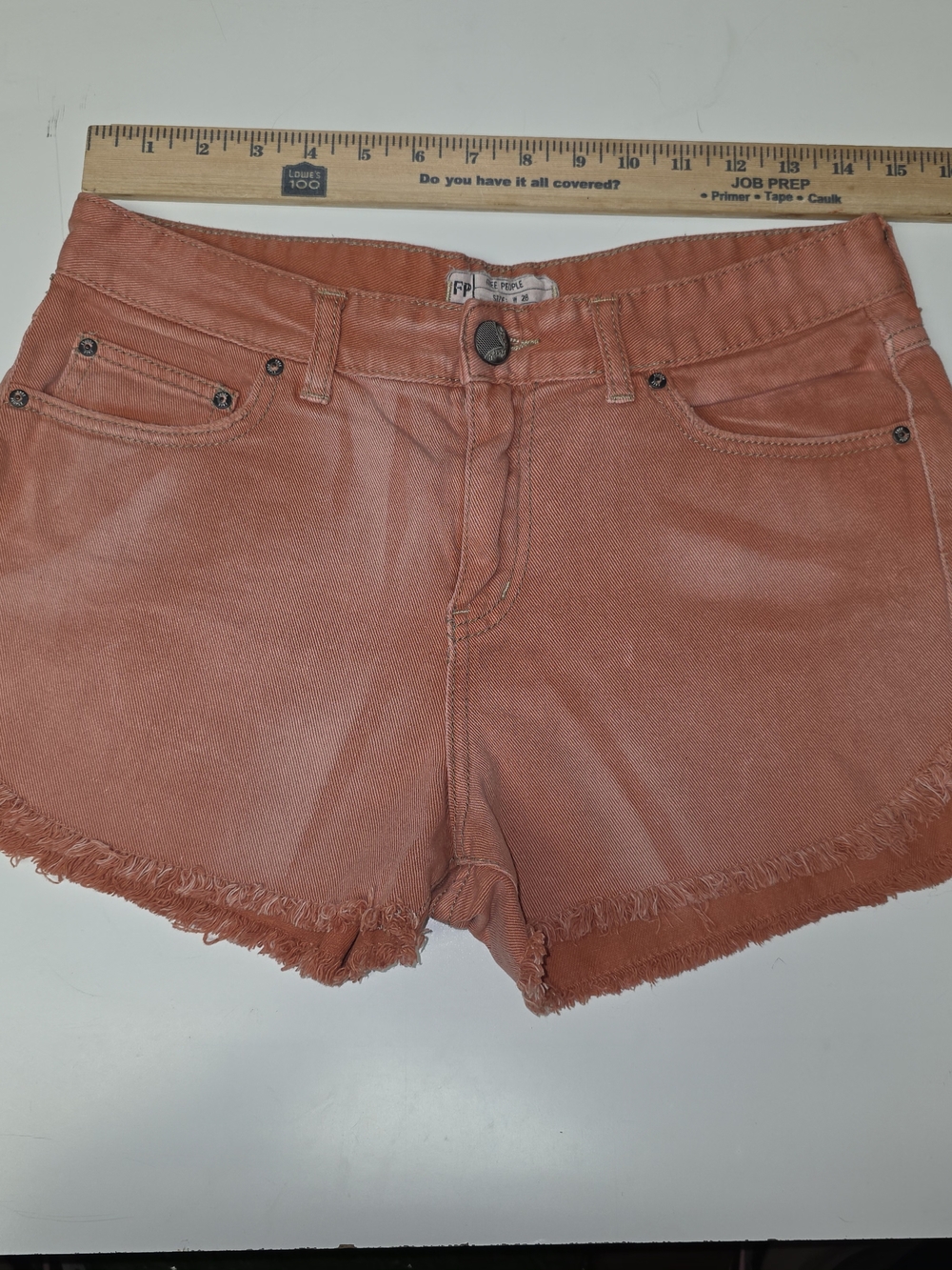 Free People Denim 100% Cotton Raw Fray Hem Rust Orange Jean Shorts Size 26